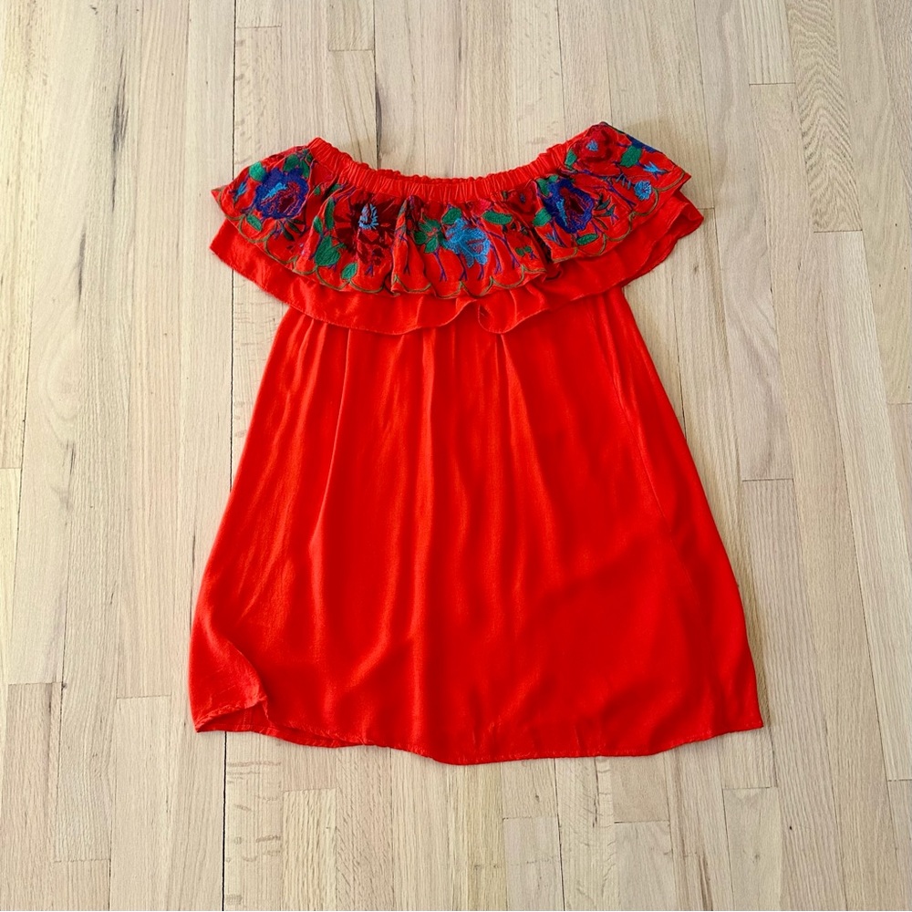 Altar’d State Red Off Shoulder Mini Dress with Flower Embroidery, Size XS - Picture 8 of 8